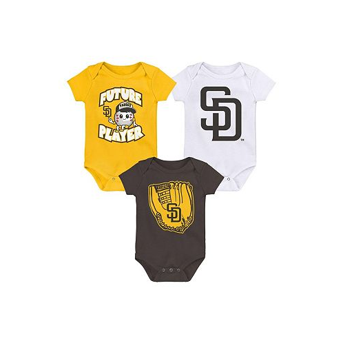 Outerstuff Newborn and Infant Boys and Girls Gold Brown White San Diego Padres Minor League Player Three-Pack Bodysuit Set