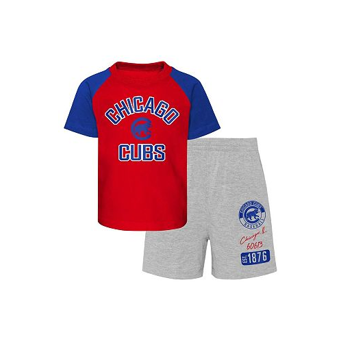Outerstuff Toddler Boys and Girls Red and Heather Gray Chicago Cubs Two-Piece Groundout Baller Raglan T-shirt and Shorts Set