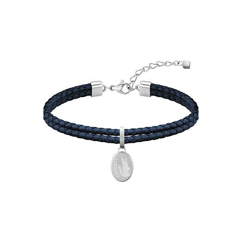 Lacoste Double Braided Navy Leather Charm Bracelet