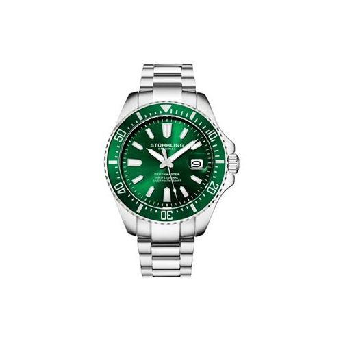 Stuhrling Mens Aquadiver Silver-tone Stainless Steel Green Dial 42mm Round Watch