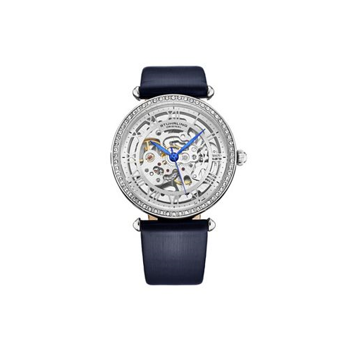 Stuhrling Womens Legacy Blue Leather Silver-Tone Dial 45mm Round Watch