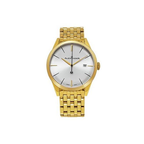 Alexander Mens Sophisticate Gold-Tone Stainless Steel Silver-Tone Dial 40mm Round Watch