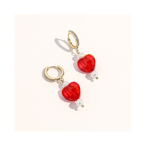 Joey Baby 18K Gold Plated Freshwater Pearl with a Red Heart Shape Charm - Kokoro Earrings For Women