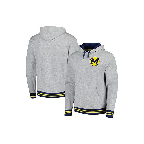 Mitchell & Ness Mens Heather Gray Michigan Wolverines Pullover Hoodie