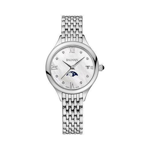 Womens Swiss Balmain de Balmain Moonphase Diamond Accent Stainless Steel Bracelet Watch 31mm