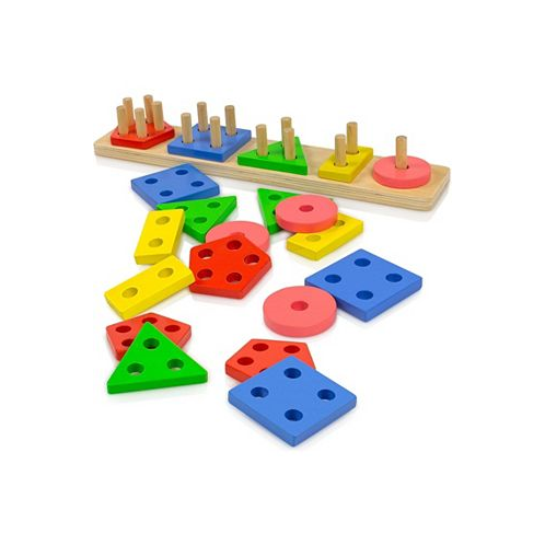 Play22usa Shape Sorter Color Wooden Bard - Educational Toys for Toddlers - Kids Learning Toys Stack and Sort - 20 Pieces Geometric Board Chunky Puzzle