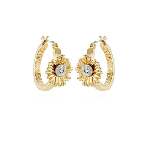 T Tahari Gold-Tone Sunflower Charm Mini Hoop Earrings