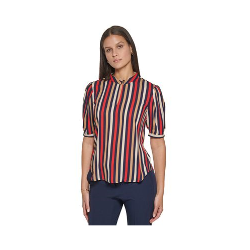 Tommy Hilfiger Womens Striped Elbow-Sleeve Blouse