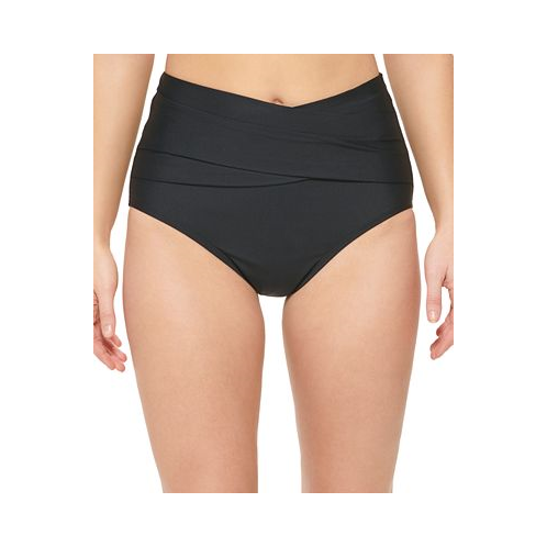 Calvin Klein Womens High-Waist Cross-Over Tummy-Control Bikini Bottoms