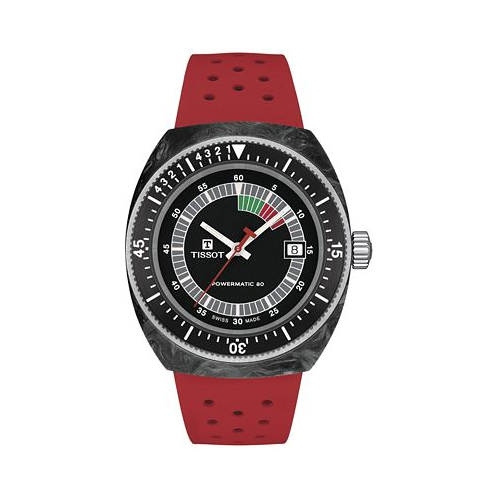 Tissot Mens Swiss Automatic Sideral S Red Perforated Rubber Strap Watch 41mm