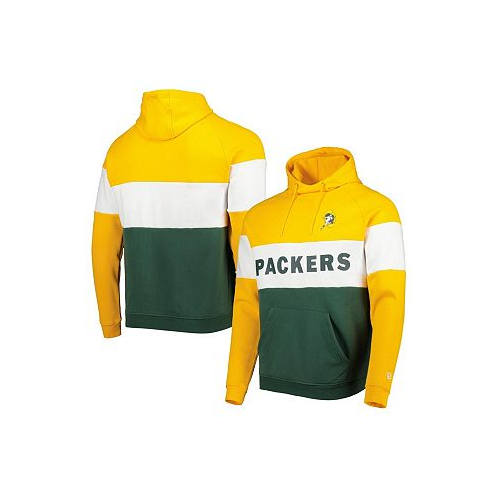 New Era Mens Green Gold Green Bay Packers Colorblock Throwback Pullover Hoodie