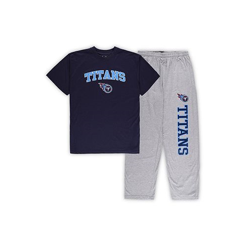 Concepts Sport Mens Navy Heather Gray Tennessee Titans Big and Tall T-shirt and Pajama Pants Sleep Set