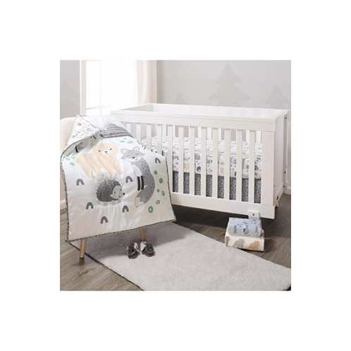 The Peanutshell Grey Tan and Green Woodscape 5 Piece Crib Bedding Set for Baby Boys or Girls Nursery Set with Blanket