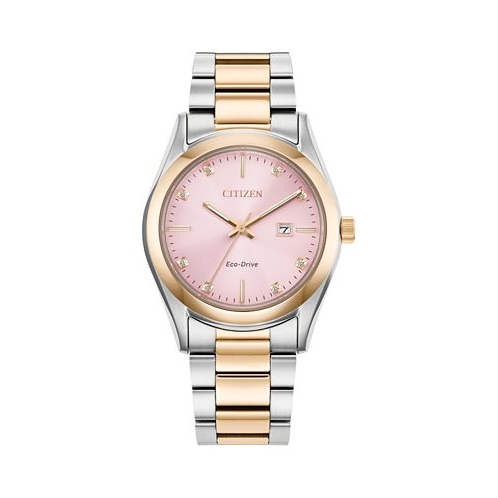 Citizen Eco-Drive Womens Sport Luxury Diamond Accent Two Tone Stainless Steel Bracelet Watch 33mm