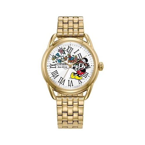 Citizen Eco-Drive Womens Mickey Mouse Gold-Tone Stainless Steel Bracelet Watch 36mm