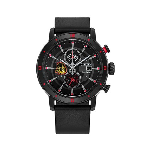 Citizen Eco-Drive Mens Chronograph Star Wars Darth Vader Black Leather Strap Watch 44mm