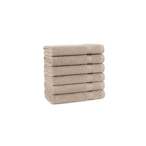 Arkwright Home Host and Home Hand Towels (6 Pack) Solid Color Options 16x28 in Double Stitched Edges 600 GSM Soft Ringspun Cotton Stylish Striped Dobby Border