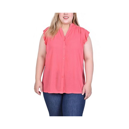 NY Collection Plus Size Short Flutter Sleeve Crepon Blouse