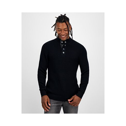 I.N.C. International Concepts Mens Faux-Leather-Trim Mock-Neck Sweater