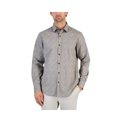 Alfani Mens Dot Wave Print Long-Sleeve Button-Up Shirt