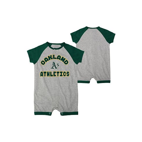 Outerstuff Newborn and Infant Boys and Girls Heather Gray Oakland Athletics Extra Base Hit Raglan Full-Snap Romper