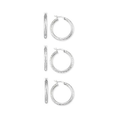 Macys Set of Three Textured Hoop Earrings in 14k Tri-Gold Vermeil and Sterling Silver