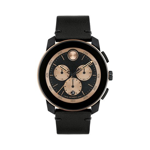 Movado Mens Bold Tr90 Swiss Quartz Chrono Black Leather Watch 44mm