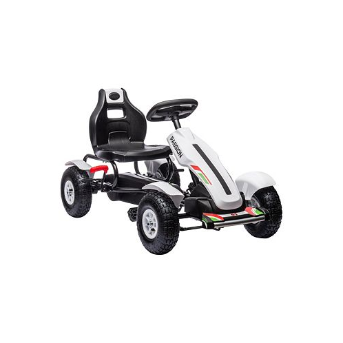 Aosom Kids Pedal Go Kart Outdoor Ride on Toys with Adjustable Seat Sharp Handling Handbrake 4 Non-Slip Rubber Wheels for Boys & Girls Aged 5-12 Years Old White
