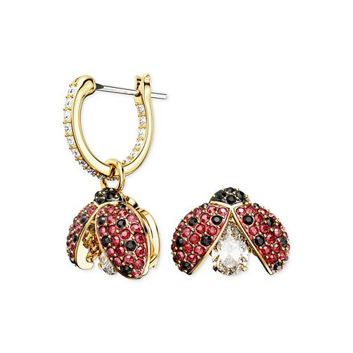 Swarovski Gold-Tone Multicolor Crystal Ladybug Mismatch Hoop & Stud Earrings