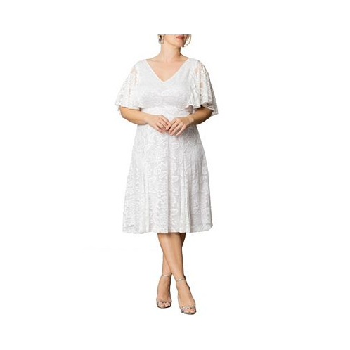 Kiyonna Plus Size Genevieve Lace Flutter Sleeve Midi Dress