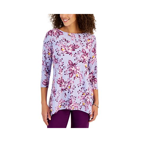 JM Collection Womens 3/4 Sleeve Printed Jacquard Top