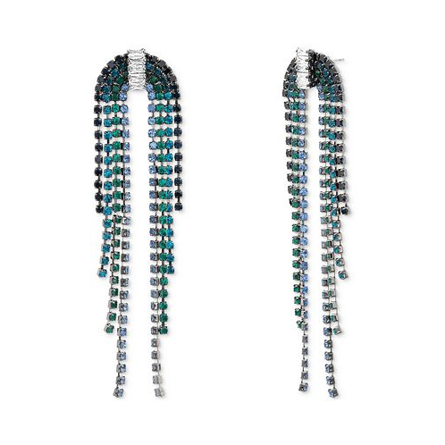 Kensie Silver-Tone Multicolor Rhinestone Chain Fringe U-Shape Chandelier Earrings