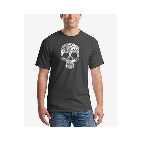 LA Pop Art Mens Rock N Roll Skull Printed Word Art T-shirt