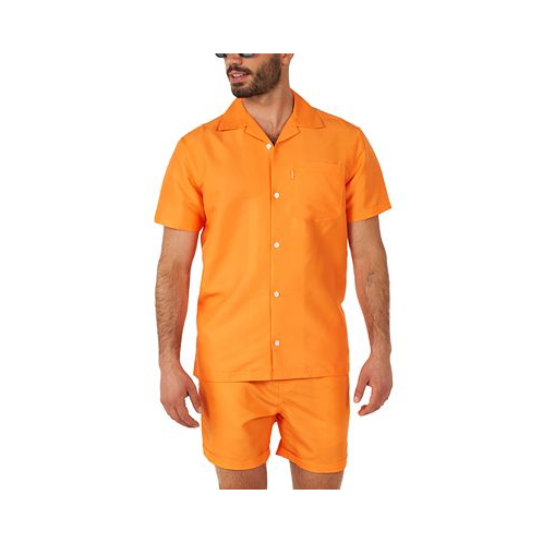 OppoSuits Mens Short-Sleeve Solid Orange Shirt & Shorts Set