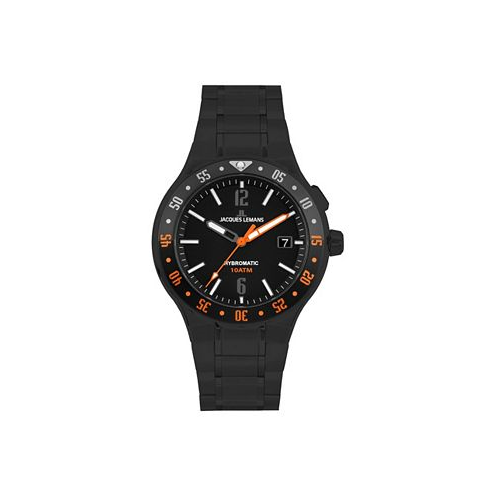 Jacques Lemans Mens Hybromatic Watch with Solid Stainless Steel Strap IP-Black - Sandblast 1-2109