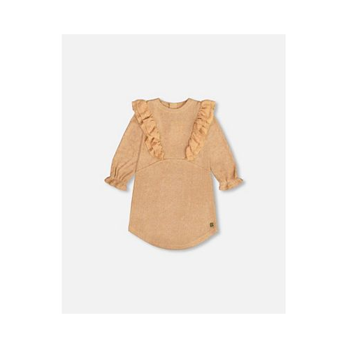 Deux par Deux Girl Light Velvet Dress With Chiffon Frills Sparkling Gold - Toddler|Child