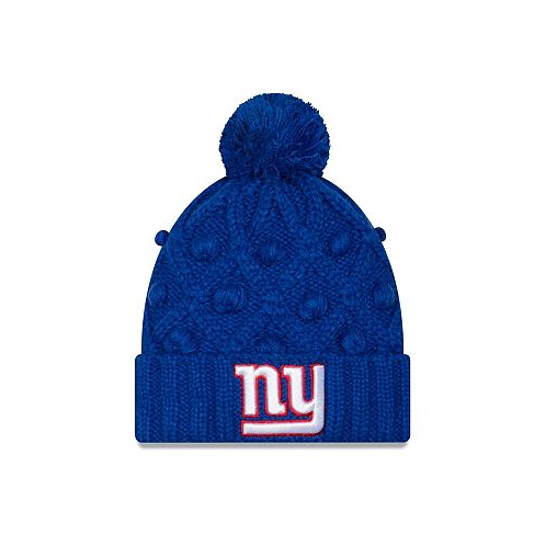 New Era Big Girls Royal New York Giants Toasty Cuffed Knit Hat with Pom
