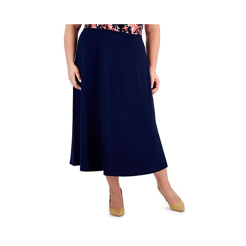 Kasper Plus Size Solid Pull-On Seamed Midi Skirt