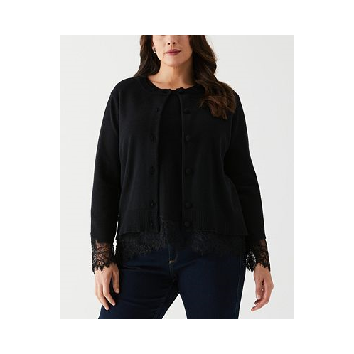 ELLA Rafaella Plus Size Lace Trim Long Sleeve Button Cardigan Sweater