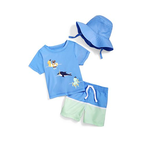 First Impressions Baby Boys Floatie Friends Swim Shirt Shorts and Hat 3 Piece Set