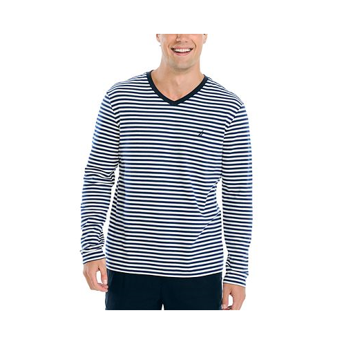 Nautica Mens V-Neck Striped Long Sleeve T-Shirt