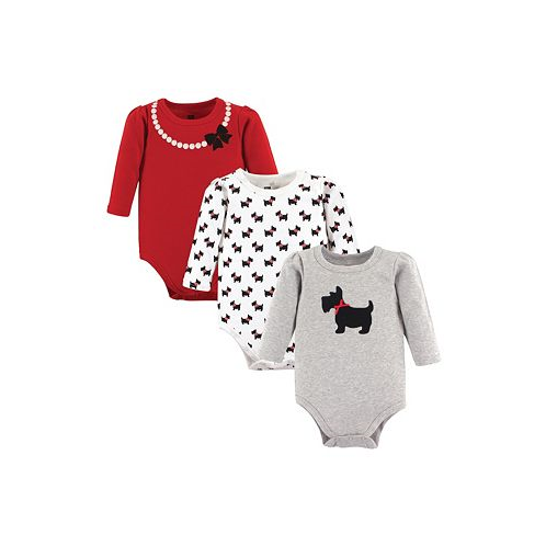 Hudson Baby Baby Girls Cotton Long-Sleeve Bodysuits Scottie Dog 3-Pack