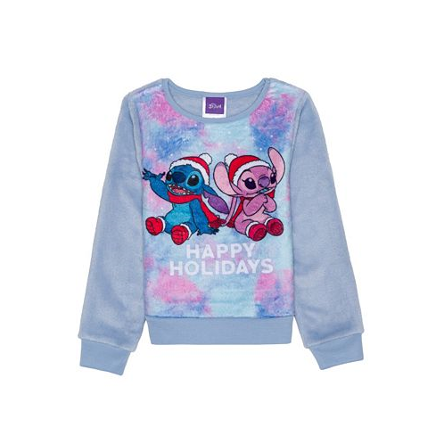 Disney Toddler Girls Stitch Happy Holidays Long Sleeve Plush Pullover Sweatshirt