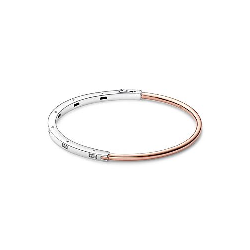 Pandora Signature 14K Rose Gold-Plated and Sterling Silver Two-Tone I-D Pave Bangle Bracelet