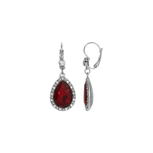 2028 Red Glass Crystal Accent Teardrop Earrings