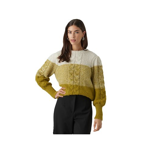 Vero Moda Womens Colorblocked Puff Sleeve Sweater