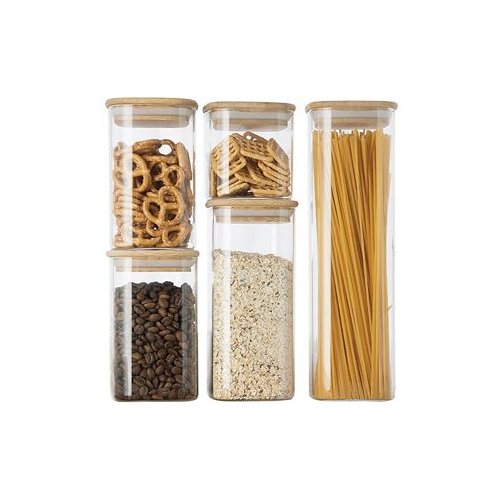 Genicook 5 Pc Glass Food Storage Jars Borosilicate Glass Canister Set with Bamboo