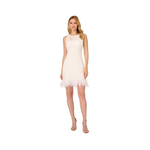 Adrianna Papell Womens Lace Feather-Trim Sheath Dress