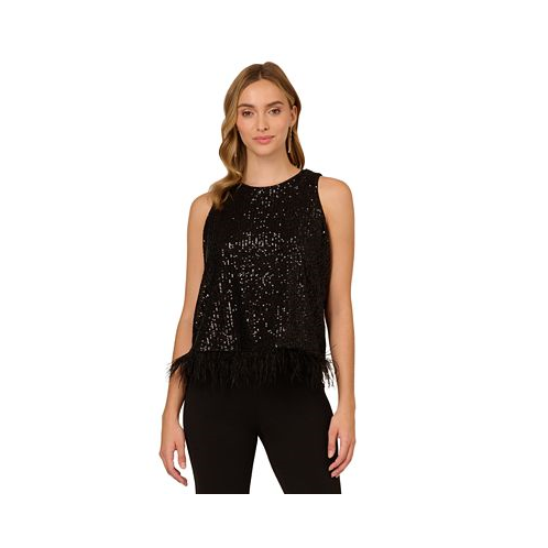 Adrianna Papell Womens Sequin Feather-Trim Top