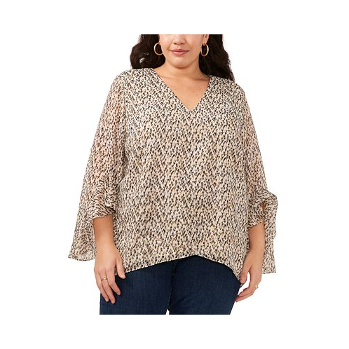 Vince Camuto Plus Size Printed Flutter-Sleeve Blouse